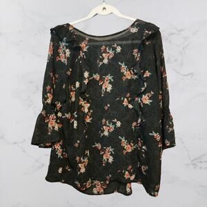 Torrid 1 (14/16) Size Floral Polka Dot Ruffled Smocked Bell Sleeve Top